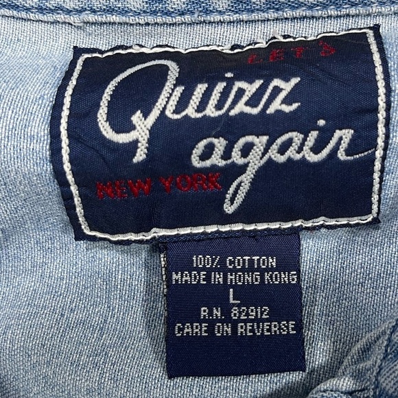 Let’s Quizz Again Noah’s ark button down short sleeve denim women’s top size L - Picture 3 of 9